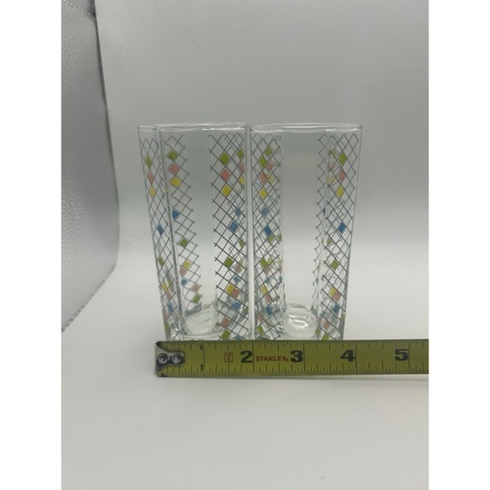 MCM Clear Glass Highball Tumblers with Multicolor Diamond Pattern (Pair) - Picture 6 of 8